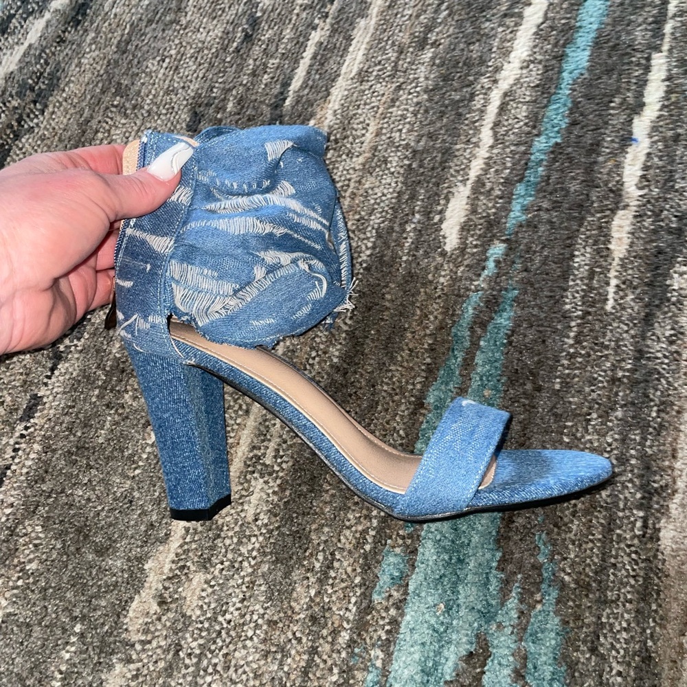 Denim Blue Block Heel Sandals with Ankle Zip NWT